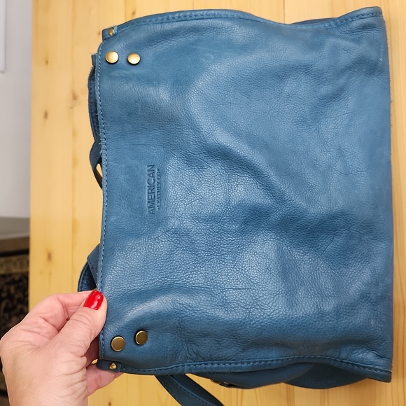 American Leather Co Lenox Triple Entry Satchel Bag Turquoise Blue - Picture 5 of 17